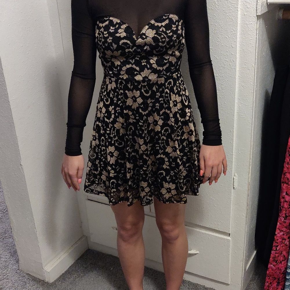 Black Lace and Cream Homecoming Dress